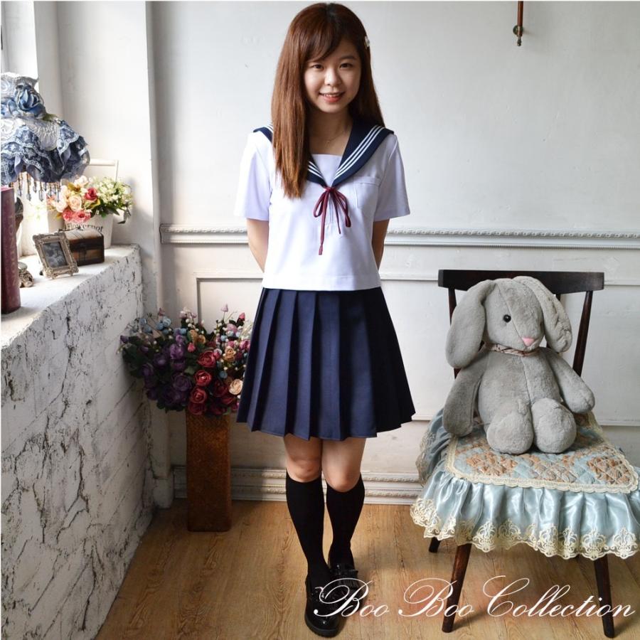 セーラー服 正統派 制服 女子高生 通学 学生 中学 ネイビー 紺 夏服