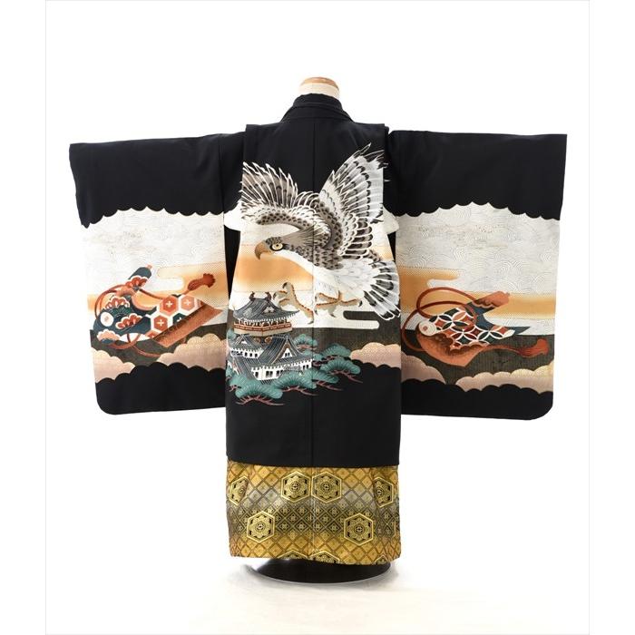 七五三 3歳 男の子 着物 レンタル 黒城にタカ《身長》100cm前後☆簡単