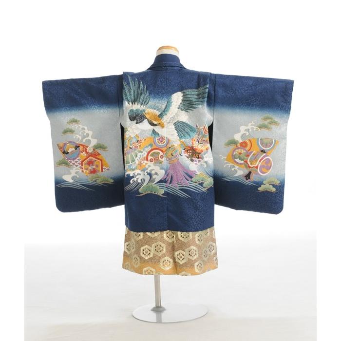 七五三 3歳 男の子 着物 レンタル 身長83cm〜95cm 紺ぼかしタカ 三ツ身