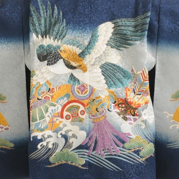 七五三 3歳 男の子 着物 レンタル 身長83cm〜95cm 紺ぼかしタカ 三ツ身