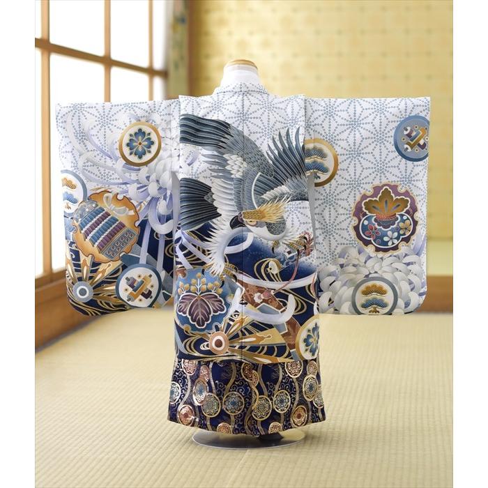 七五三 3歳 男の子 着物 レンタル 白タカに乱菊 3才《身長》95cm前後