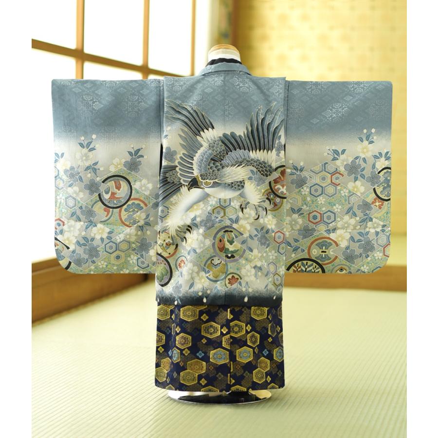 七五三 3歳 男の子 着物 レンタル シルバーグレー 桜花のタカ 3才