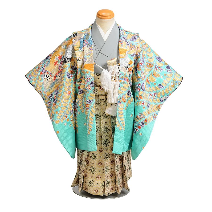 七五三 3歳 男の子 着物 レンタル 若草鶴にしだれ ミニ3才 身長90cm