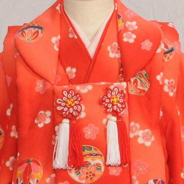 七五三 女の子 着物 レンタル 3歳 被布 赤ぼかし梅に手まり