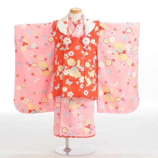 美品 くまのプーさん 七五三 3歳 着物 被布 ディズニー 七五三 女の子 着物 レンタル 3歳 被布 ディズニーピンクプー《身長