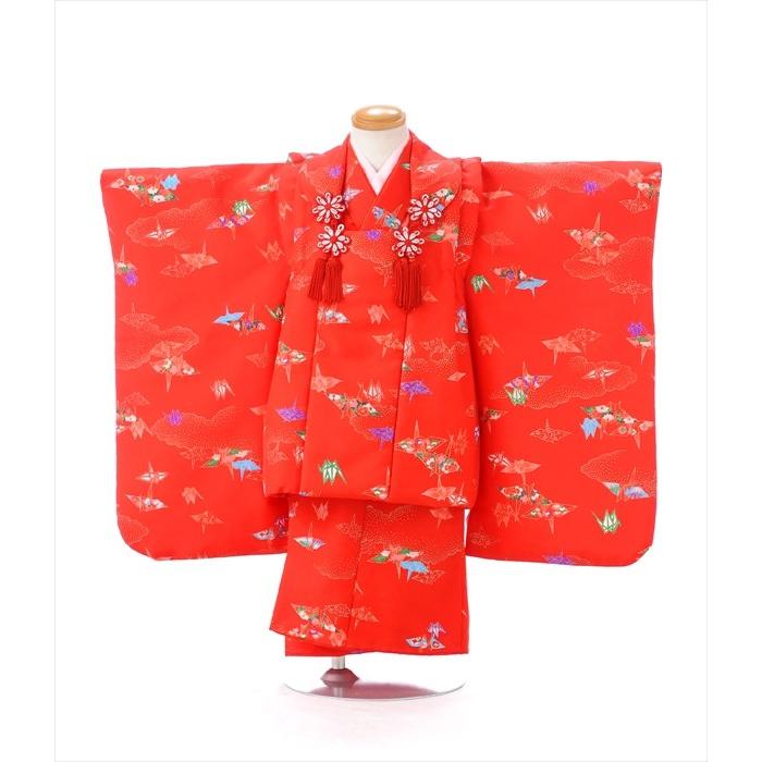 七五三 女の子 着物 レンタル 3歳 被布 赤折づる《身長》90cm前後
