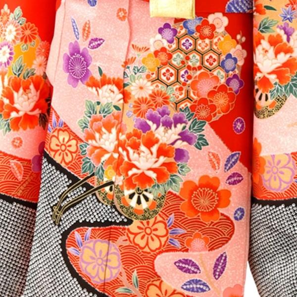 七五三 レンタル 3歳 女の子 赤裾かの子ぼたん車 三ツ身《身長》95cm