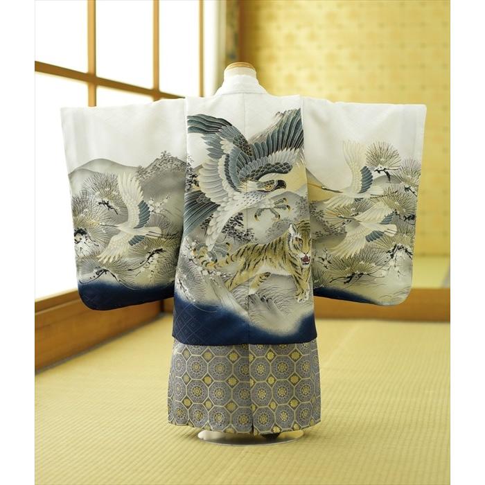 七五三 5歳 男の子 着物 レンタル 白鷹虎 ミニ5才《身長》100cm前後