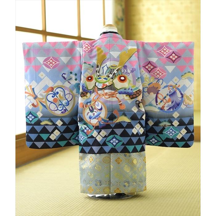 七五三 5歳 男の子 着物 レンタル 花うさぎパステル兜 ミニ5才《身長