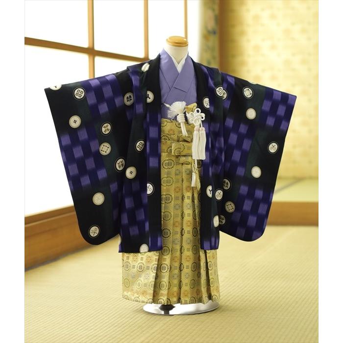 Y★2084★ 七五三 男の子 着物 四つ身 紺色 丸に蔦紋 Y☆2084☆ 七五三 男の子 着物 四つ身 紺色 丸に蔦紋