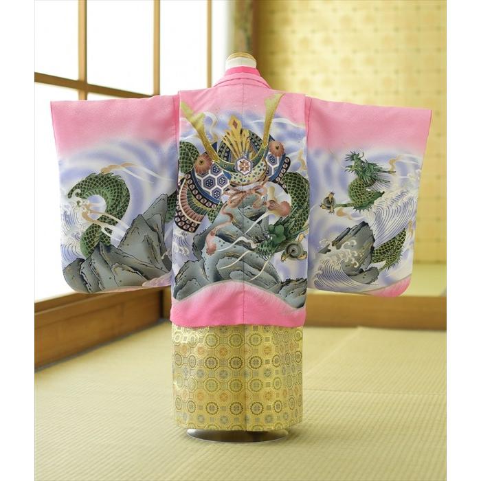 龍七五三5歳着物新品 七五三 レンタル 5歳 男の子 ピンクかぶと龍《身長》115cm前後☆簡単な