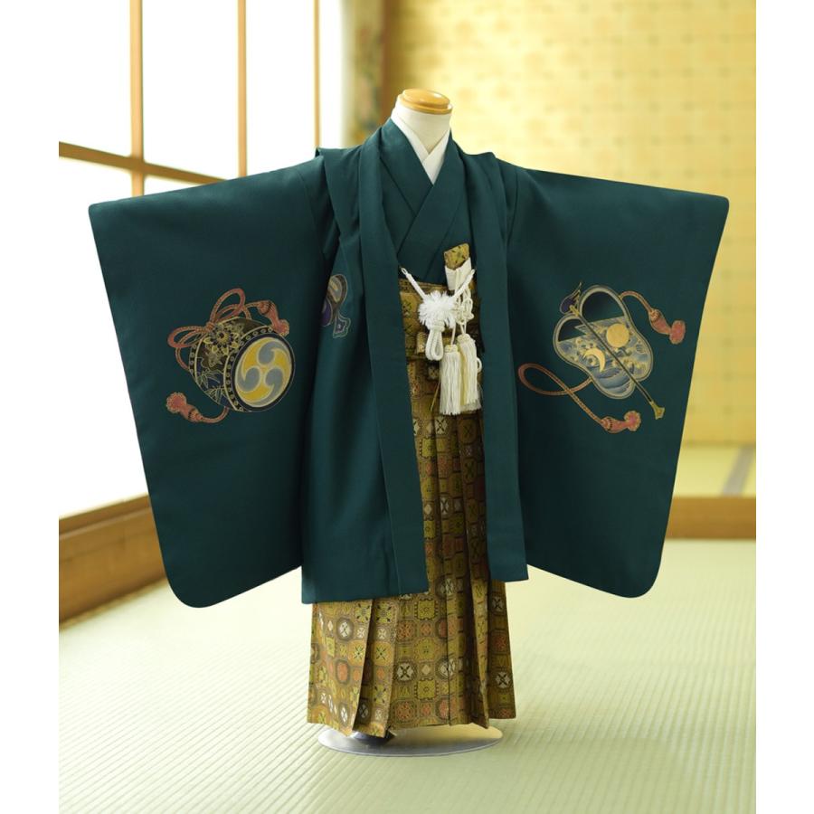七五三 5歳 男の子 着物 レンタル グリーンタカに鏡文《身長