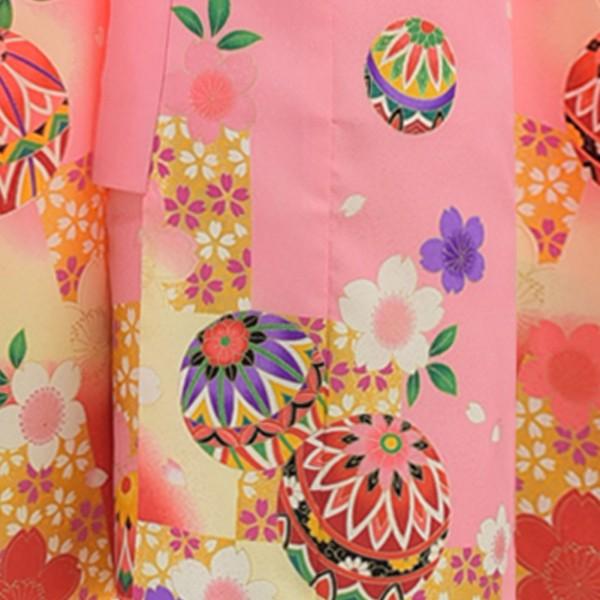 七五三 レンタル 7歳 女の子 桃色 手まり桜 四ツ身 《身長》120cm前後