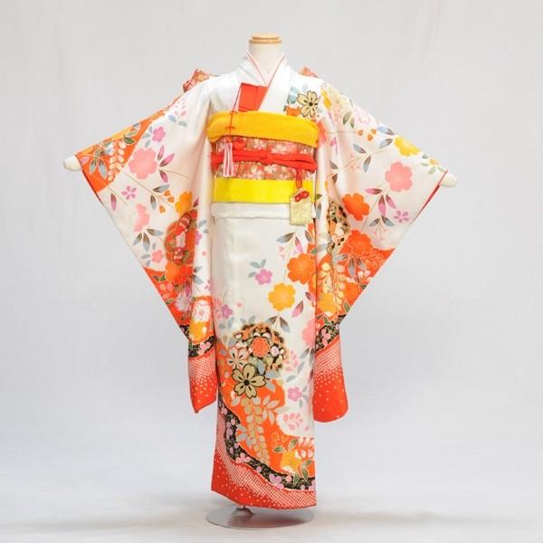 七五三 女の子 レンタル 7歳 白地かのこ辻が花 身長 1cm前後 簡単な着付けマニュアル付き 子供着物 帯付き 7才 女子 着物レンタル 753 七五三レンタル レンタル