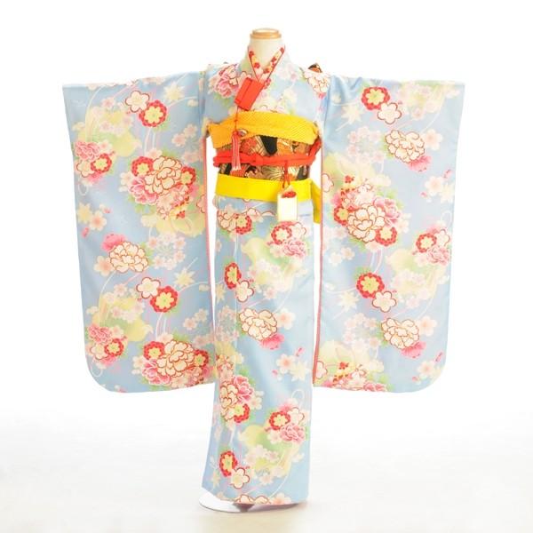 七五三 レンタル 7歳 女の子 ブルー鈴くす玉《身長》125cm前後★簡単な着付けマニュアル付き! 子供着物 帯付き 7才 女子 着物レンタル 753 お宮参り 貸衣装