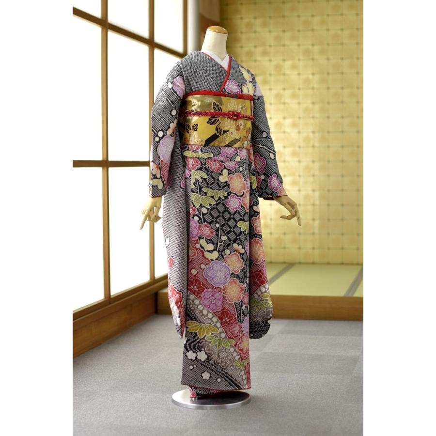 成人式 振袖レンタル 着物レンタル 振袖 レンタル 身長 153cm〜168cm位 成人式振袖 二十歳 正月振袖 1月振袖 貸衣装 振り袖レンタル 黒総しぼり松竹梅