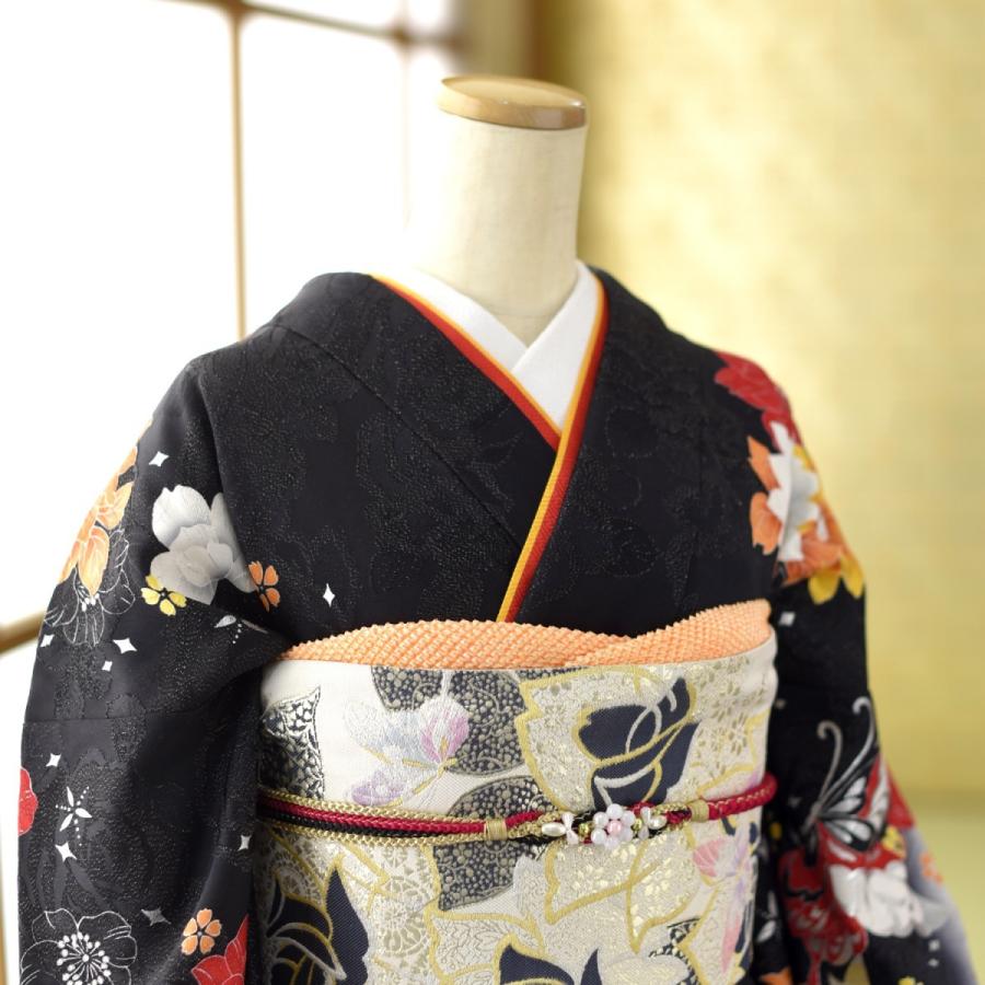 【ozu.、長襦袢セット】振袖 身長159-174cm 黒 bk-050 中古】 長襦袢 襦袢 長じゅばん レディース 正絹 黒 花柄 身丈