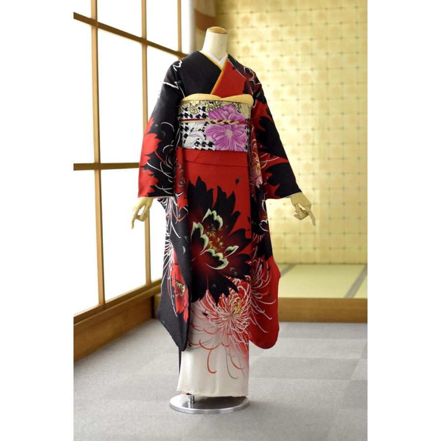 成人式 振袖レンタル 着物レンタル 振袖 レンタル 成人式振袖 二十歳 身長 156cm〜171cm位 ＣＳ赤黒ラメ入り糸菊ぼたん フォトブックプレゼント 振袖 正月