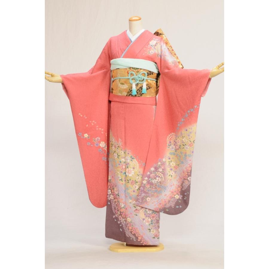 振袖 身長157-172cm オレンジ薔薇正絹