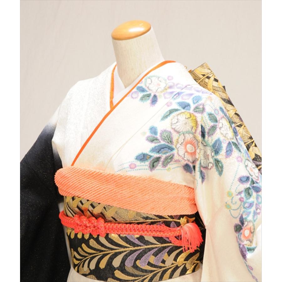 408z11.308y8.小物類☆振袖 辻が花 絞り染 ちりめん 成人式 結婚式 振袖 レンタル 白黒染分けしぼり辻が花 身長158cm〜168cm位 成人式
