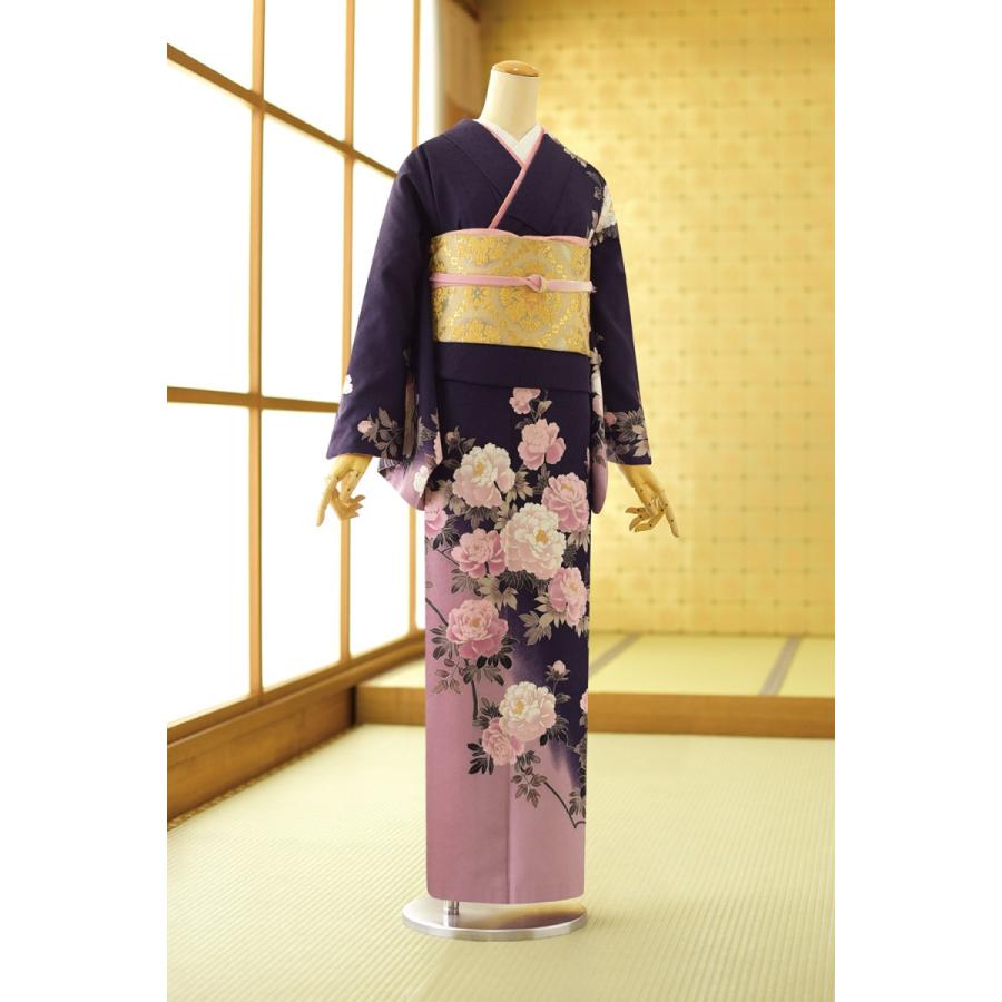 レンタル訪問着 デザイン訪問着 H・L紫ぼかし牡丹 身長 159cm〜169cm位 