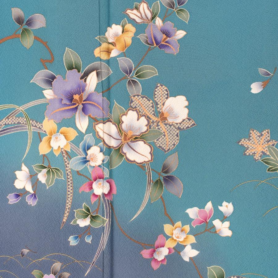 夏用単衣訪問着 ブルー花ごよみ 身長 155cm〜160cm位 訪問着