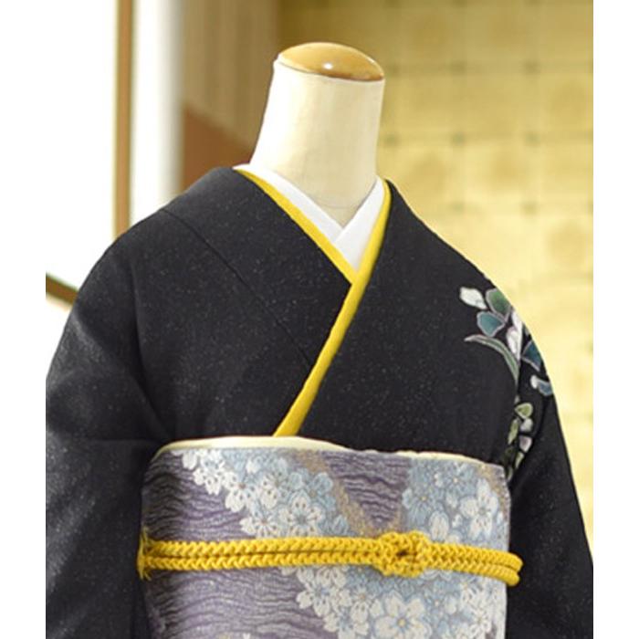 夏用単衣訪問着 金通し黒竜安の花 身長 160cm〜178cm位 訪問着