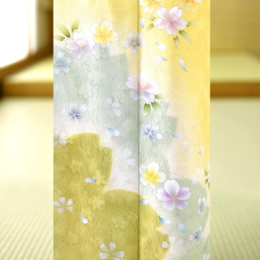 夏用単衣訪問着 パステルイエローマリエの桜 身長162cm〜174cm位 訪問