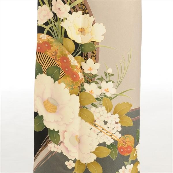 夏用単衣訪問着 ライトグレー白椿 身長 165cm〜177cm位 訪問着