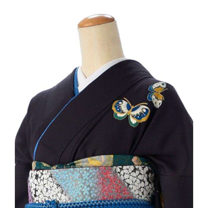 レンタル訪問着 ダークグレー幻想の蝶 広巾 身長 160cm〜176cm位 着物