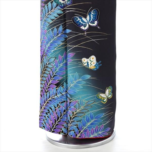 レンタル訪問着 ダークグレー幻想の蝶 広巾 身長 160cm〜176cm位 着物