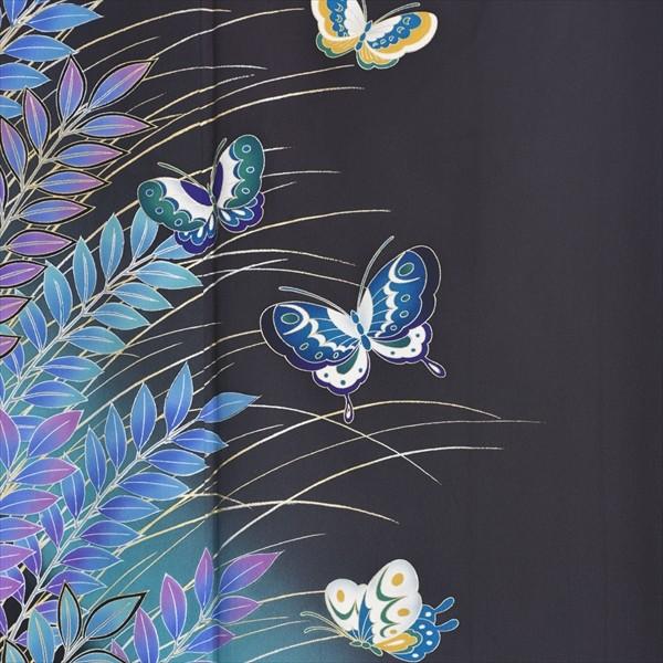 レンタル訪問着 ダークグレー幻想の蝶 広巾 身長 160cm〜176cm位 着物