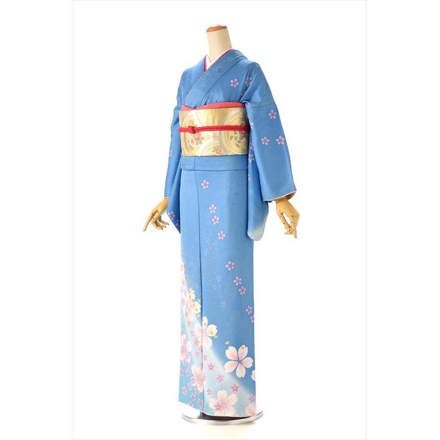 夏用単衣訪問着 ブルーぼかし舞桜（裾) 身長160cm〜177cm位 訪問着 