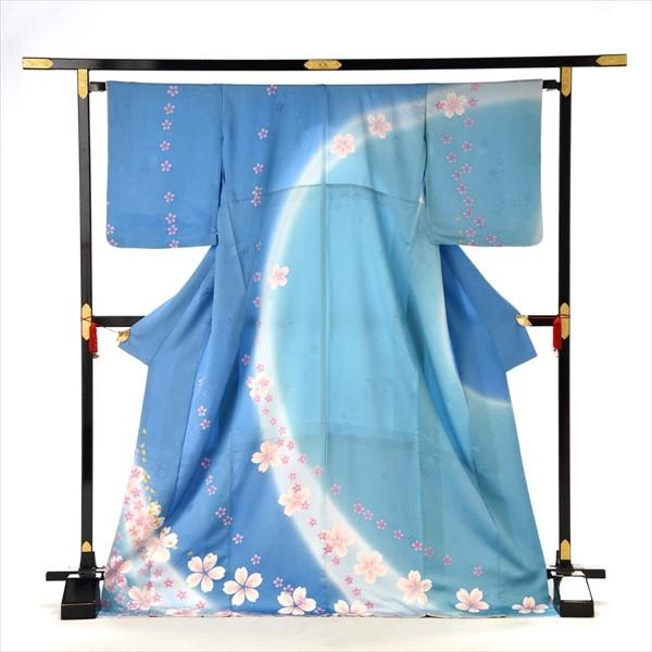 夏用単衣訪問着 ブルーぼかし舞桜（裾) 身長160cm〜177cm位 訪問着 