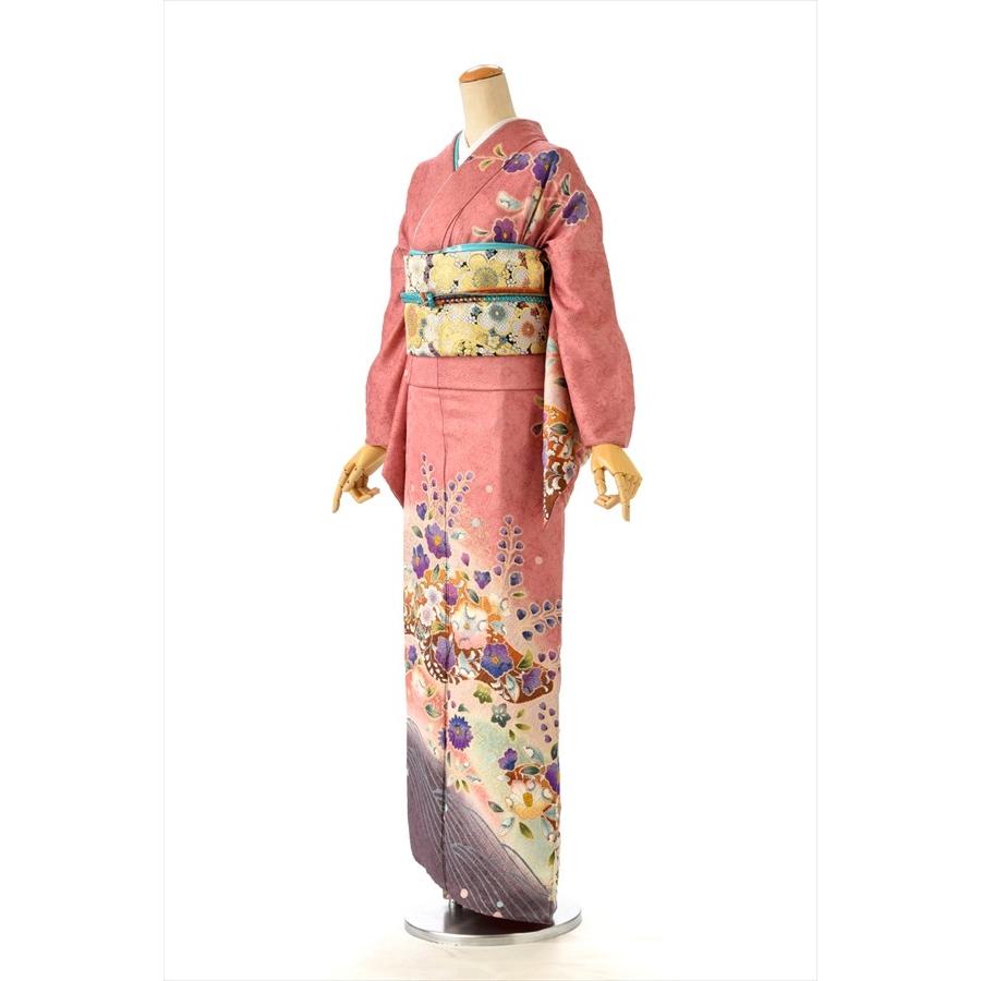 夏用単衣短い訪問着 ラメ入り口・入口サクラ色幻の花（裾) 身の長160珊〜174珊位 短い訪問着 賃借 御芽出度 夏用 単衣 お召しもの賃借 お宮参り お母さま 御っ母さん 母 晴れ晴れしい レンタル、各種サービス-レディースファッション-着物、浴衣