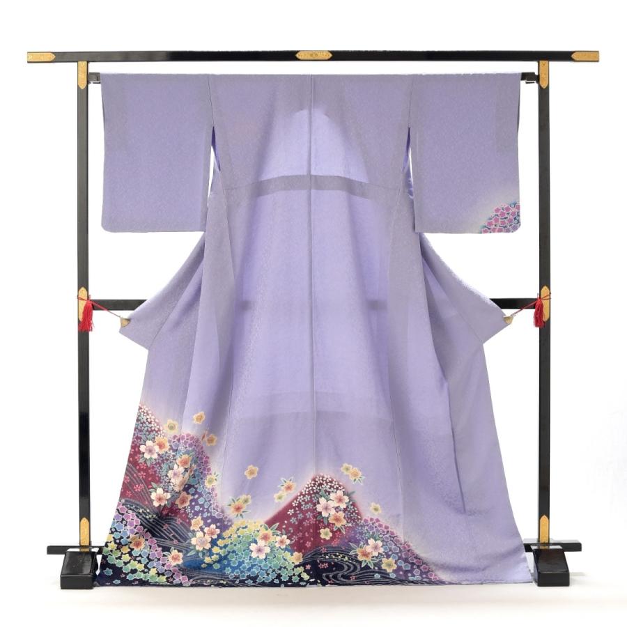 夏用単衣訪問着 パステル藤色桜ちらし 身長 160cm〜174cm位 訪問着