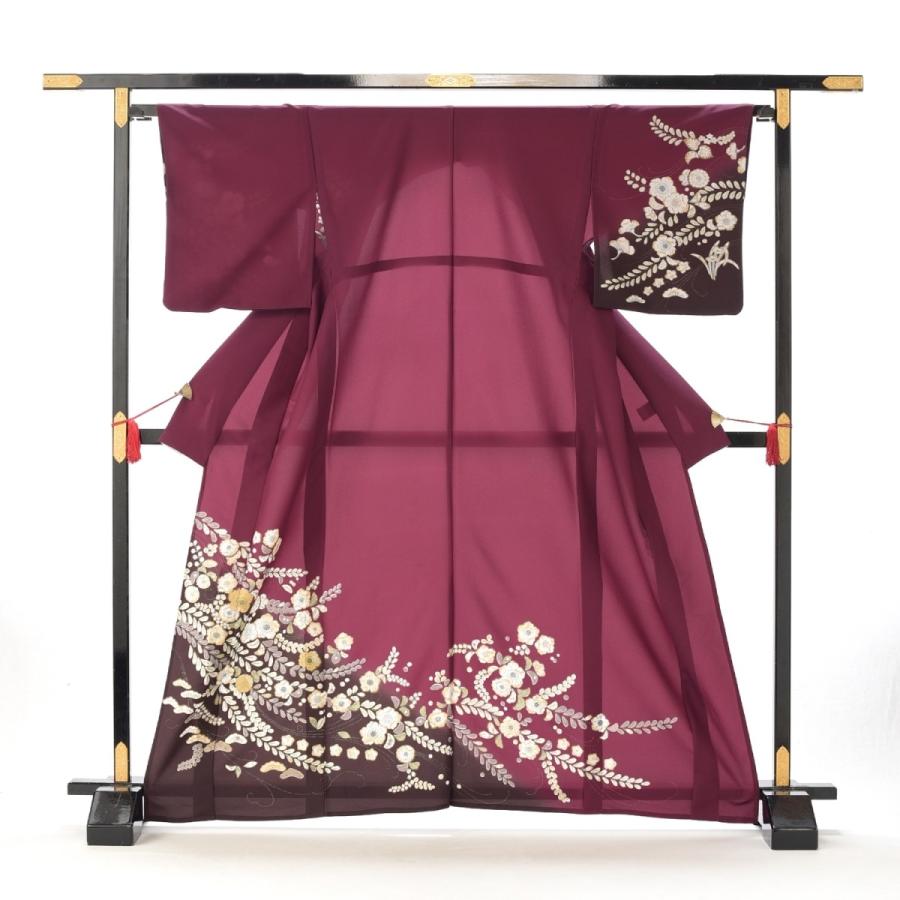 夏用単衣訪問着 ワイン 濃い茶ぼかし 身長152cm〜164cm位 レンタル