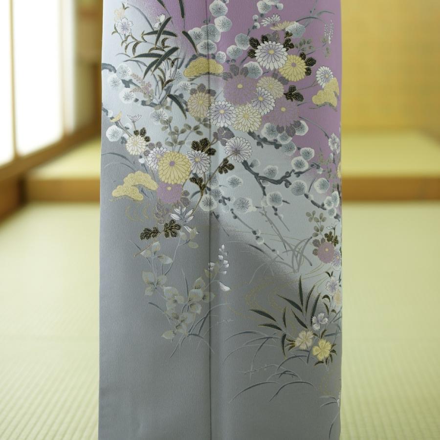 訪問着 レンタル 卒業式 母 着物 藤色グレーぼかし秋の調べ 身長 150cm