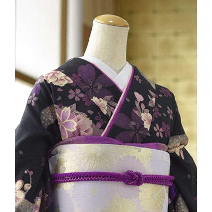 小紋 黒ロマン桜舞《身長》157cm〜172m位 レンタル 訪問着 往復送料