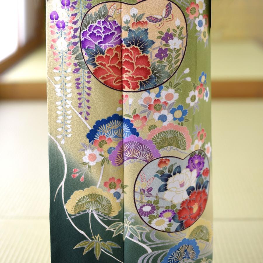 夏用単衣訪問着 グリーン桜たちばな 身長 160cm〜176cm位 訪問着