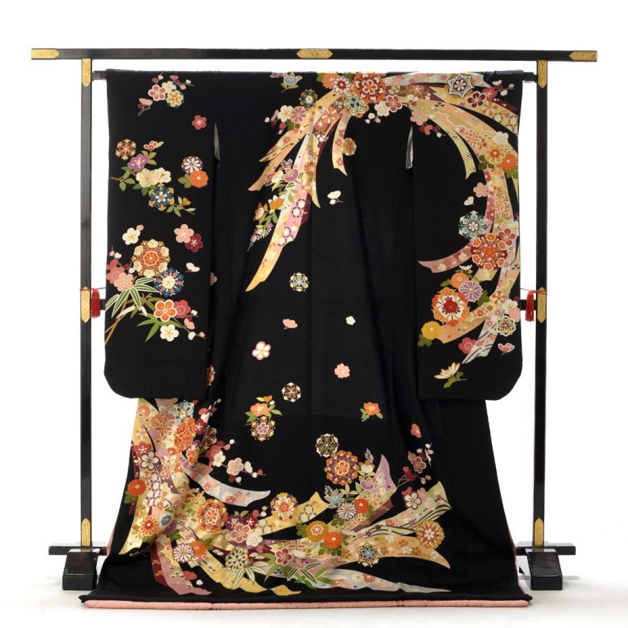 レンタル 引き振袖 黒 古典 レトロ 花嫁振袖レンタル 着物