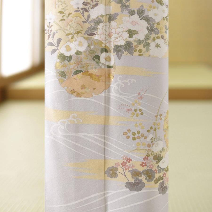 結婚式 色留袖 レンタル 五つ紋 グレー雪輪に花暦 身長159cm〜171cm位
