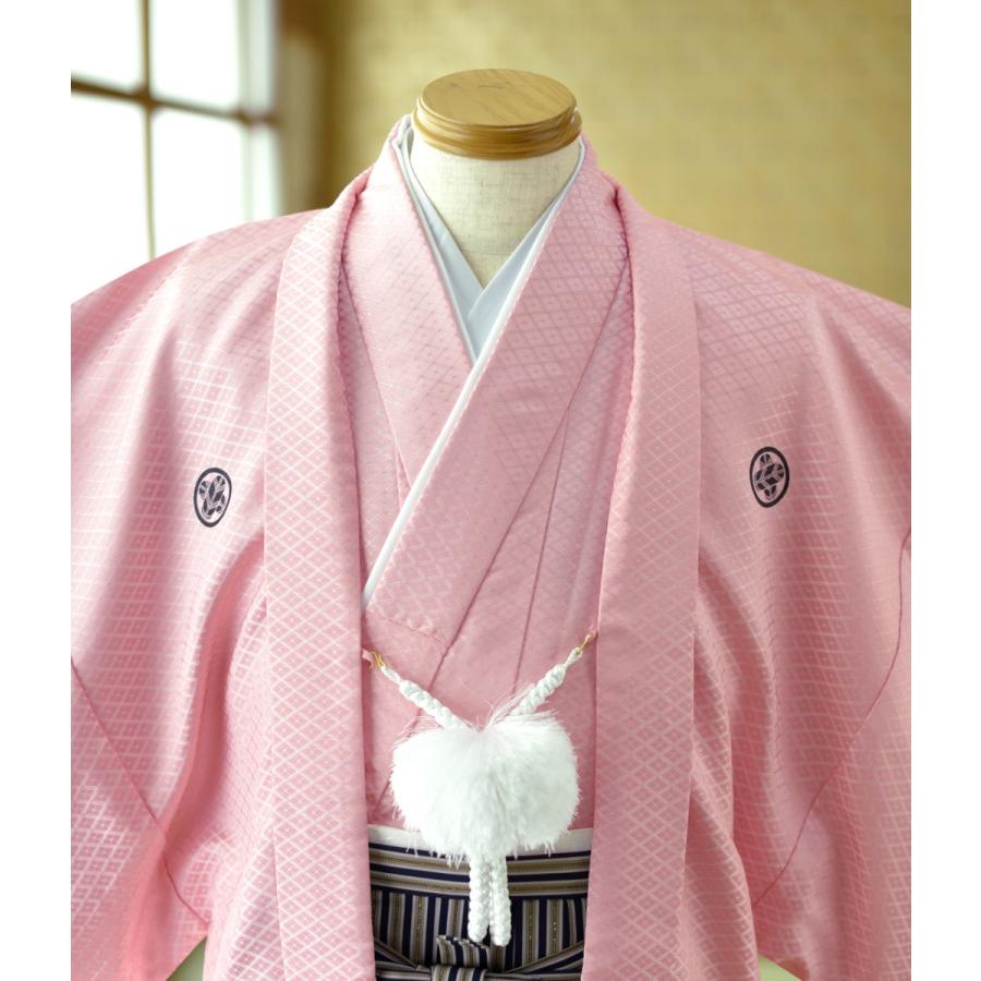 おしゃれなたっつけ袴❗️ピンク 卒業袴 0198 くすみピンク 縞に椿×くすみピンク袴 158cm-163cm