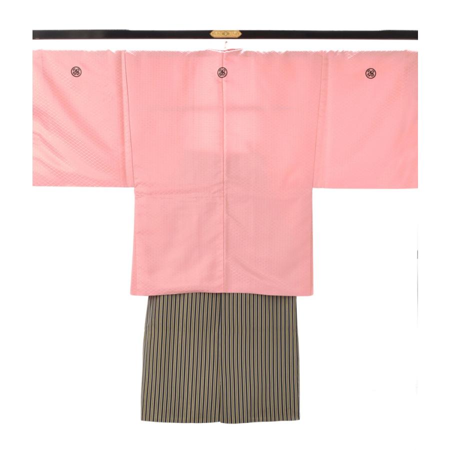袴 レンタル 紋付袴 羽織袴 ピンク菱詰 身長168cm〜178cm 男性 卒業式