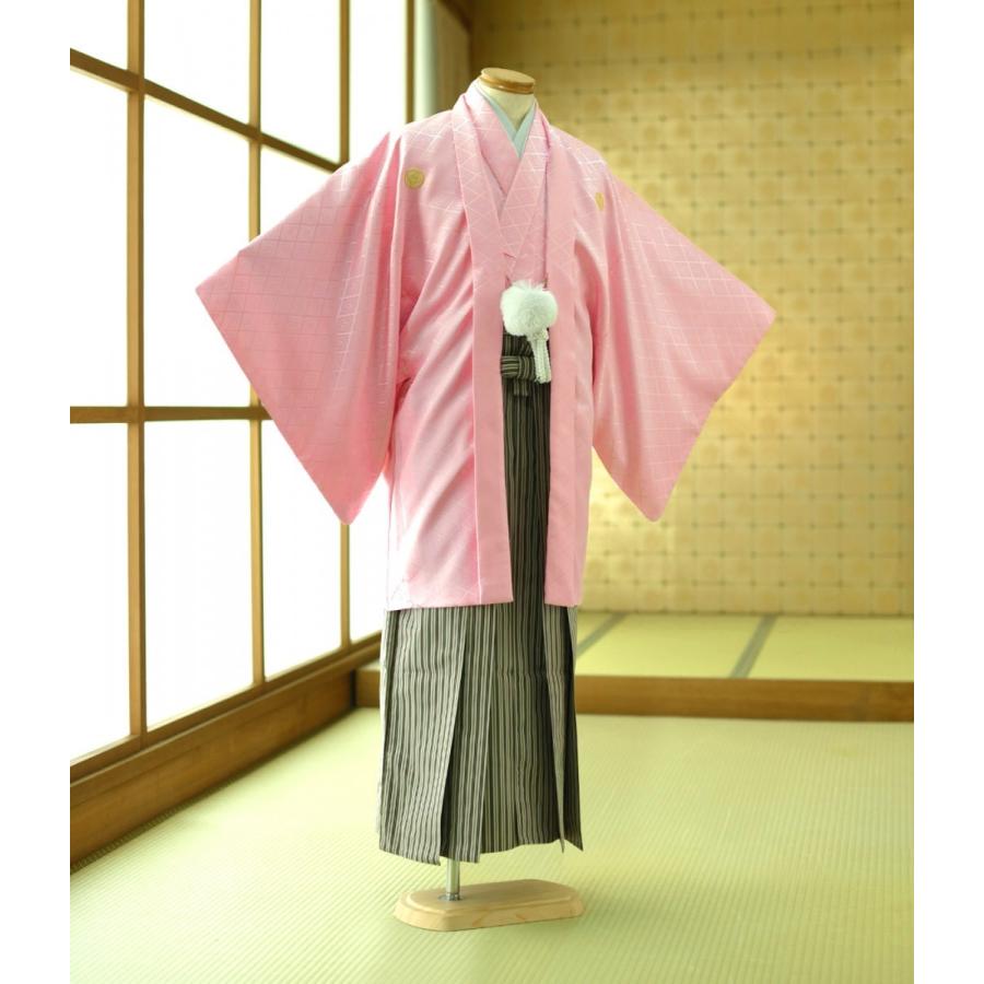 袴 レンタル 紋付袴 羽織袴 ピンク菱詰重ね 身長165cm〜180cm