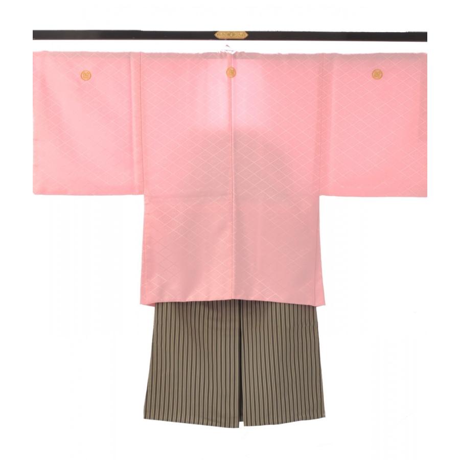 袴 レンタル 紋付袴 羽織袴 ピンク菱詰重ね 身長165cm〜180cm 男性