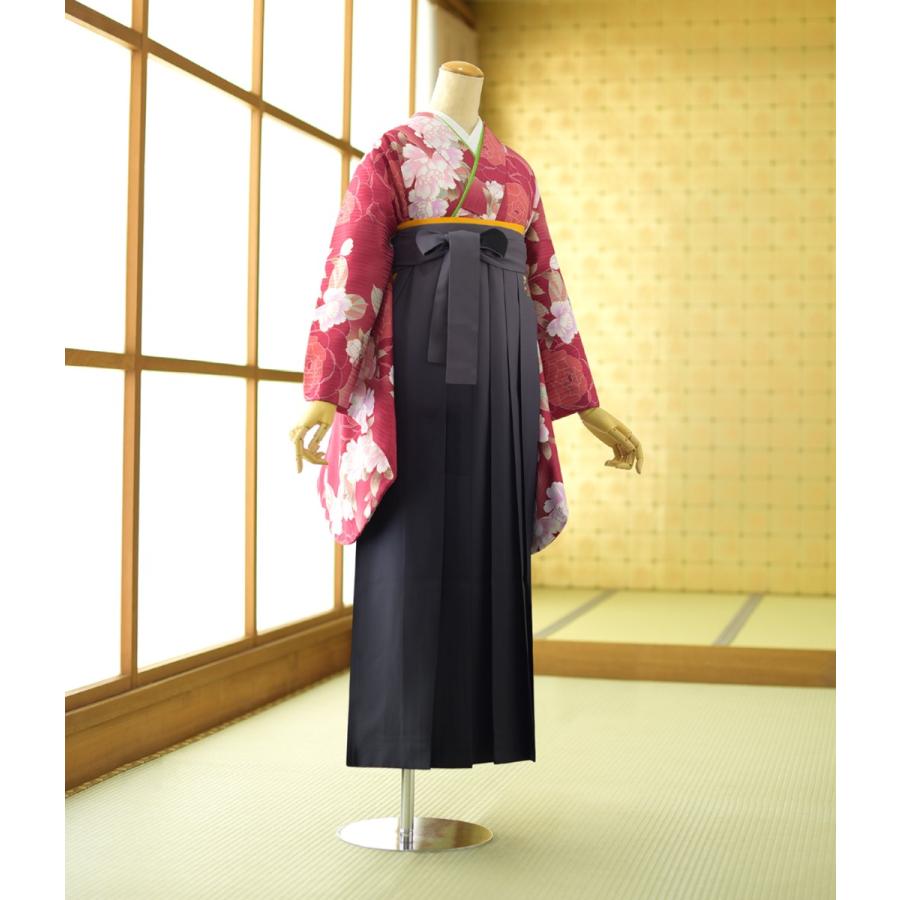 袴 レンタル 先生 教員 卒業式袴 女性 着物 赤地大輪ぼたんに桜 グレー