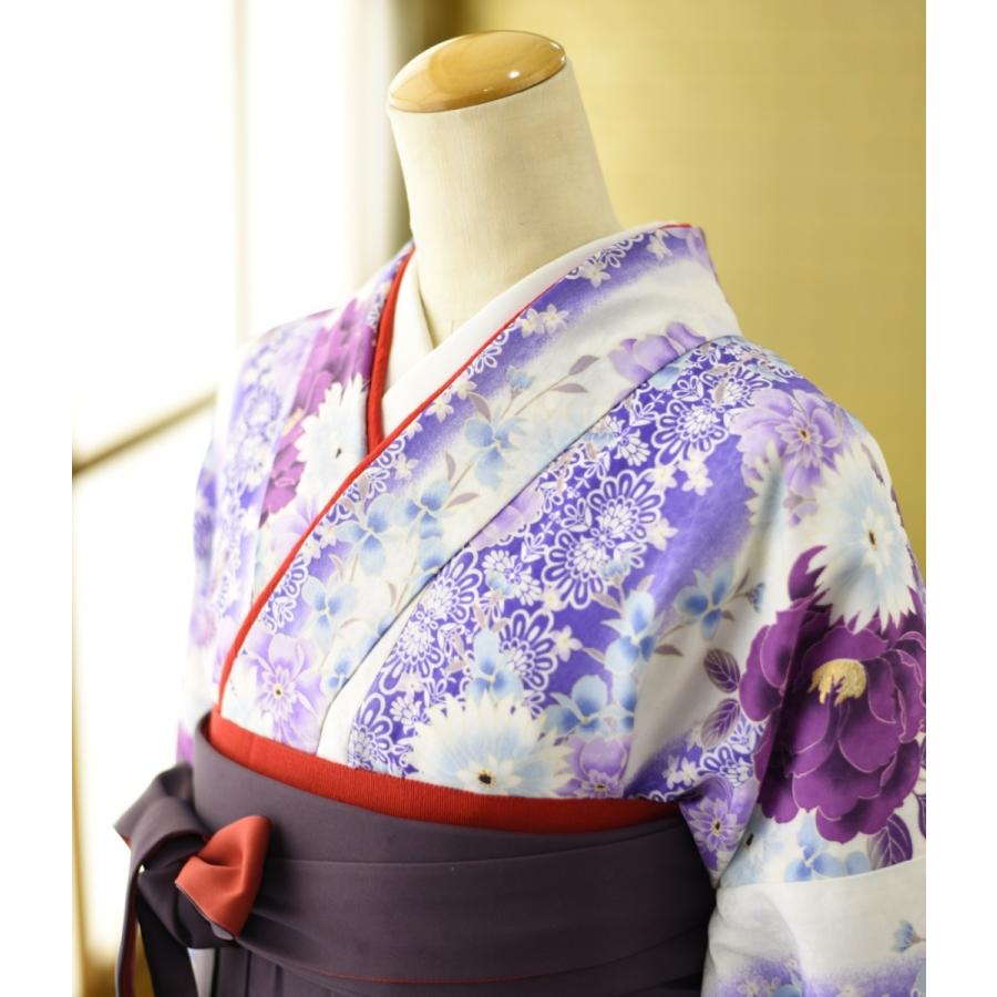 袴 レンタル 先生 教員 卒業式袴 女性 着物 白紫たてぼかしばら 紫 
