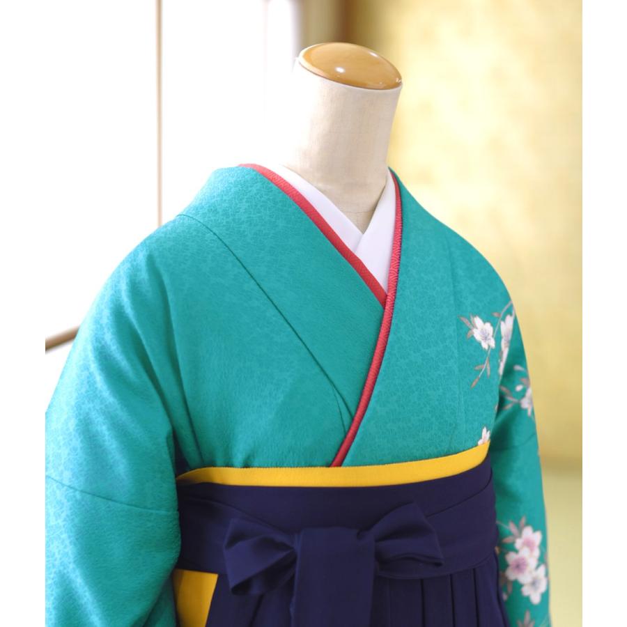 卒業式 女袴 レンタル 袴 先生 教員 着物 ブルーグリーンしだれ桜 濃紺