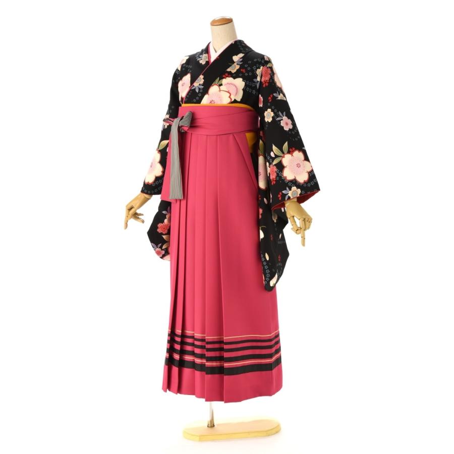 卒式 賃借 うしろ帯袴  御召しもの 黒地小花水筋桜  袴 J S濃縮されたさくら色黒間借り人 94糎 身たけ 156糎〜162糎 教え子 分科大学 短大 専門職授業時間 うしろ帯 袴仕かける フルセット 春